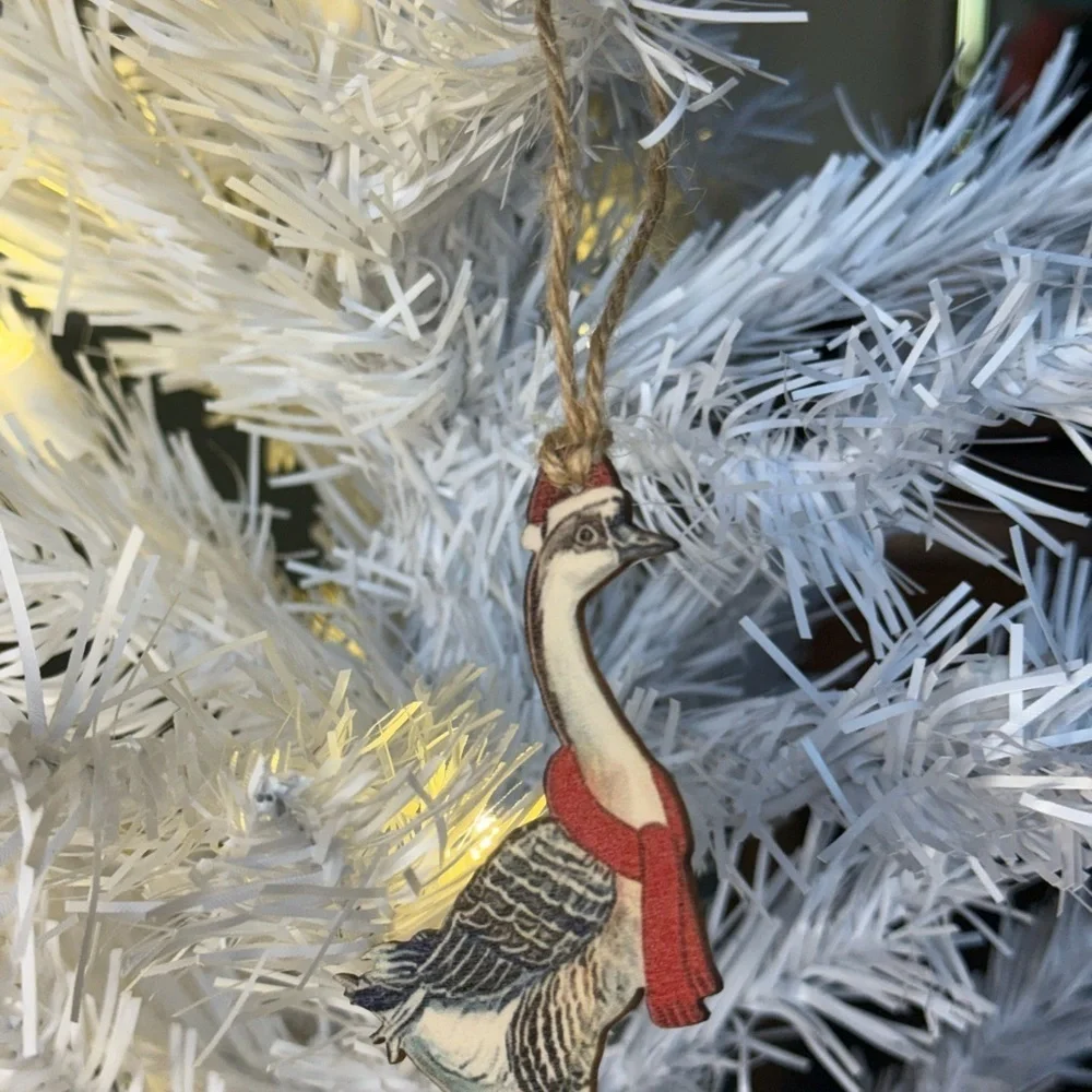 Vintage 1971 Festive Goose Bird Ornament - Red and Gray